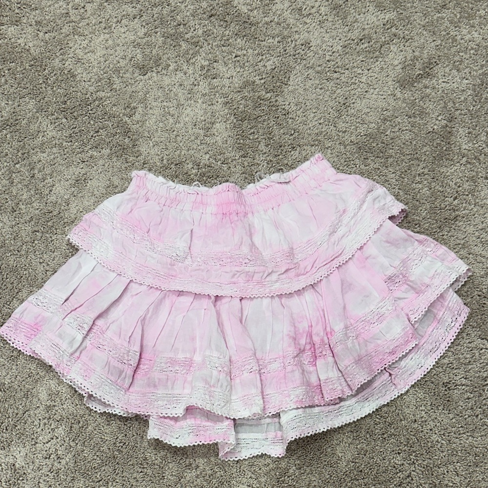 LoveShackFancy Pink and White Tiered Mini Skirt